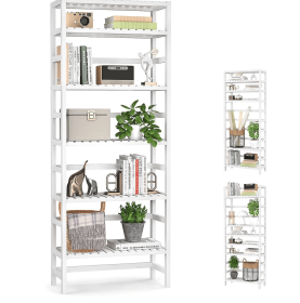 6-Tier Bamboo Bookshelves and Bookcases, Adjustable 63.4'Tall Shallow Book Shelf Organizer Rack, Freestanding Storage Shelving Unit for Living Ro