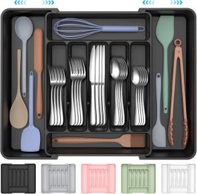 Extra Large Expandable Silverware Organizer, BPA-Free Food-Safe Cutlery Flatware Organizer, Kitchen Utensil Drawer Organizer (Color: Black)